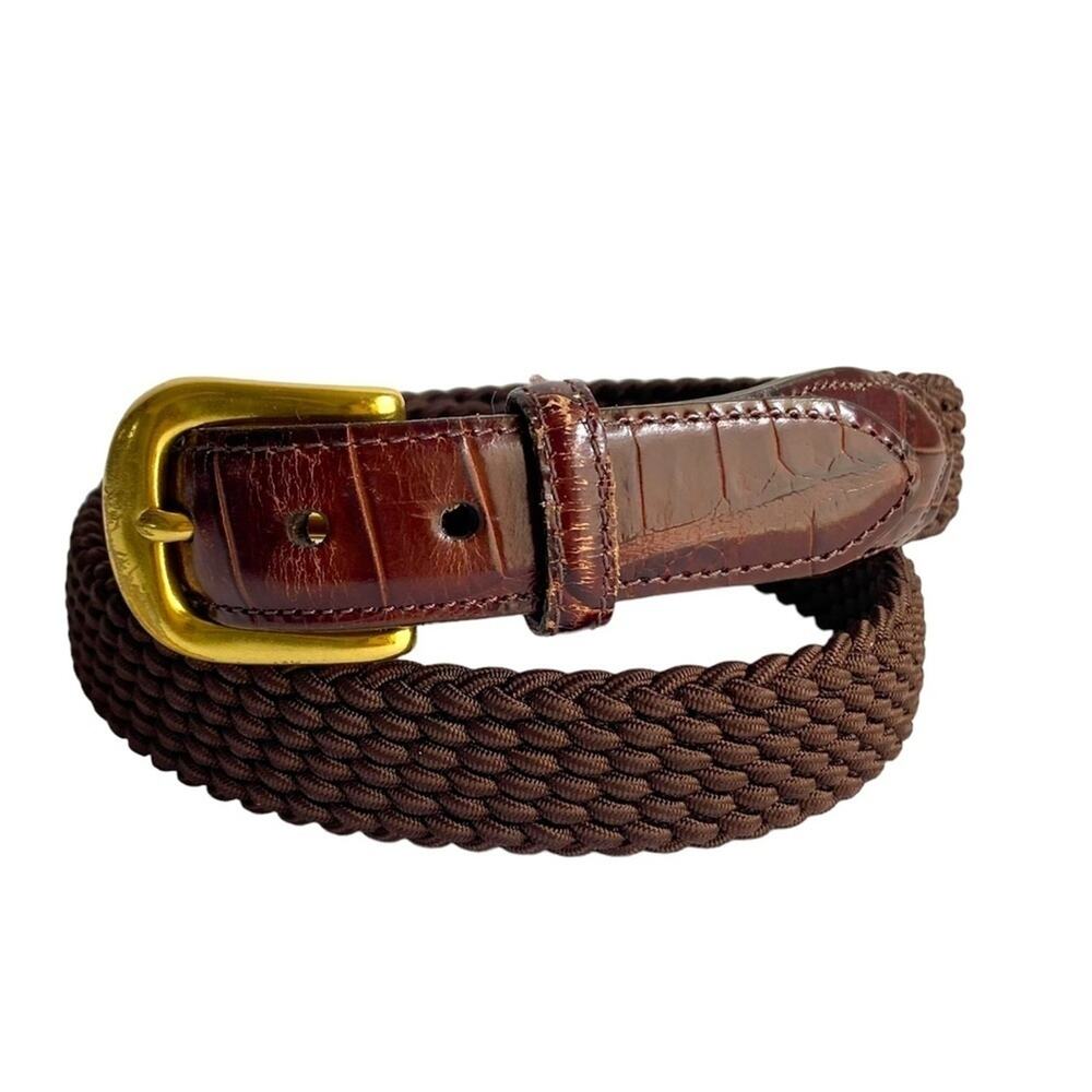 Vintage Brown Braided Belt with Brown Leather and Gold Buckle
